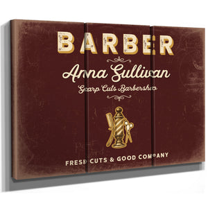 Personalized Barber Sign, Fresh Cuts & Good Company, Oxblood & Gold, image 14
