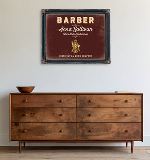 Personalized Barber Sign, Fresh Cuts & Good Company, Oxblood & Gold, image 19
