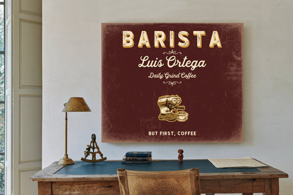 Personalized Barista Sign, But First, Coffee, Oxblood & Gold, image 2