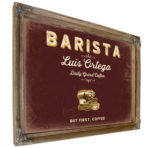 Personalized Barista Sign, But First, Coffee, Oxblood & Gold, image 6