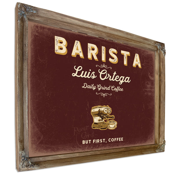 Personalized Barista Sign, But First, Coffee, Oxblood & Gold, image 6