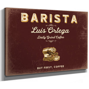 Personalized Barista Sign, But First, Coffee, Oxblood & Gold, image 8
