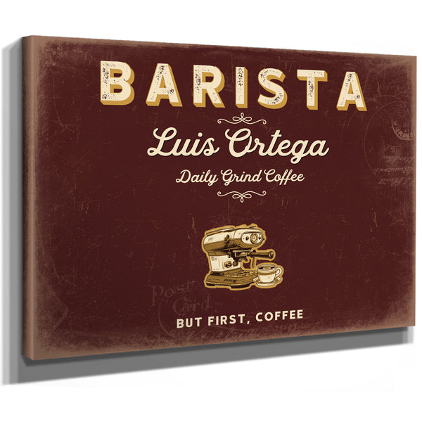 Personalized Barista Sign, But First, Coffee, Oxblood & Gold, image 8