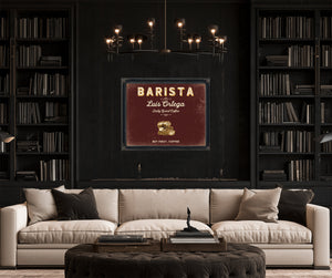 Personalized Barista Sign, But First, Coffee, Oxblood & Gold, image 16