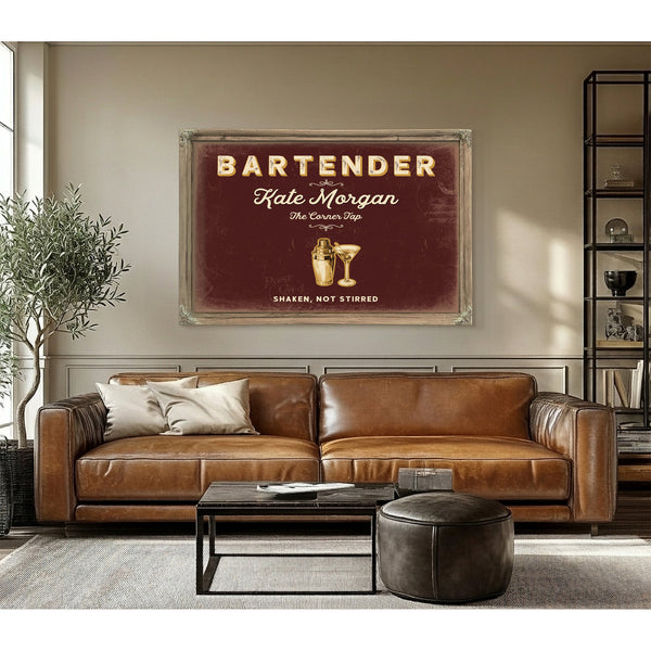 Personalized Bartender Sign, Shaken, Not Stirred, Oxblood & Gold, image 3
