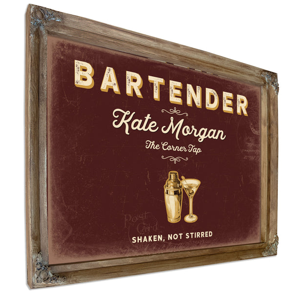 Personalized Bartender Sign, Shaken, Not Stirred, Oxblood & Gold, image 6