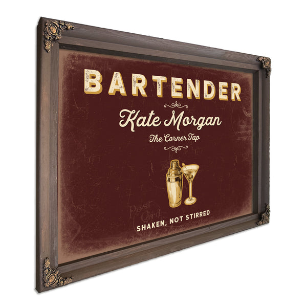 Personalized Bartender Sign, Shaken, Not Stirred, Oxblood & Gold, image 7