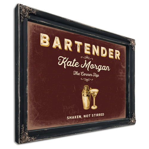 Personalized Bartender Sign, Shaken, Not Stirred, Oxblood & Gold, image 1