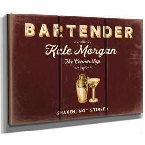 Personalized Bartender Sign, Shaken, Not Stirred, Oxblood & Gold, image 14