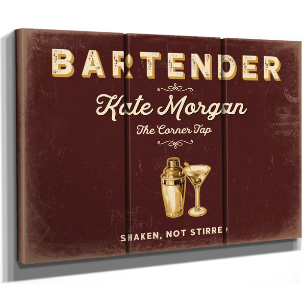 Personalized Bartender Sign, Shaken, Not Stirred, Oxblood & Gold, image 14