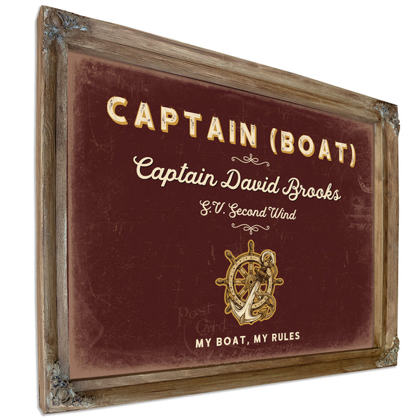 Personalized Boat Captain Sign, My Boat, My Rules, Oxblood & Gold, image 6