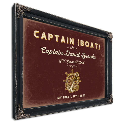 Personalized Boat Captain Sign, My Boat, My Rules, Oxblood & Gold, image 1
