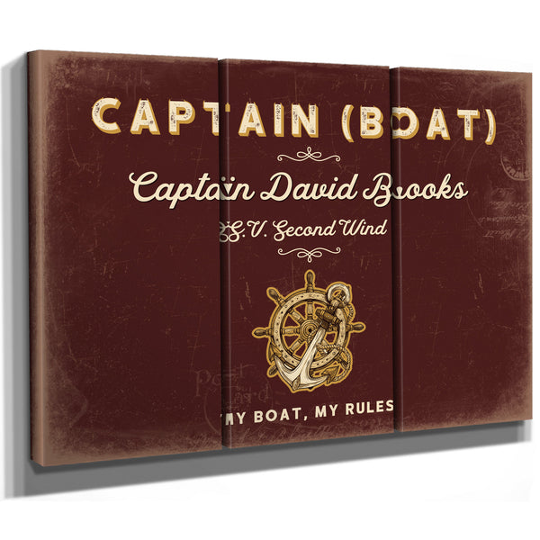 Personalized Boat Captain Sign, My Boat, My Rules, Oxblood & Gold, image 14