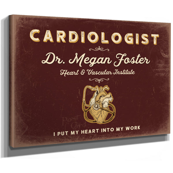 Personalized Cardiologist Sign, I Put My Heart Into My Work, Oxblood & Gold, image 8