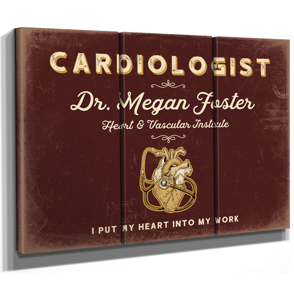 Personalized Cardiologist Sign, I Put My Heart Into My Work, Oxblood & Gold, image 14