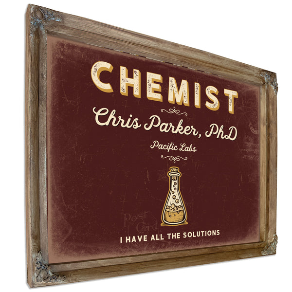 Personalized Chemist Sign, I Have All the Solutions, Oxblood & Gold, image 6