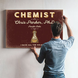 Personalized Chemist Sign, I Have All the Solutions, Oxblood & Gold, image 9