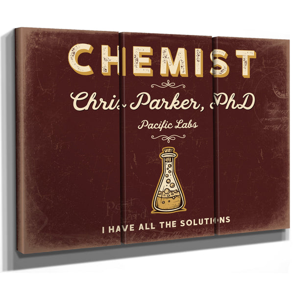 Personalized Chemist Sign, I Have All the Solutions, Oxblood & Gold, image 14