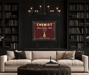 Personalized Chemist Sign, I Have All the Solutions, Oxblood & Gold, image 16