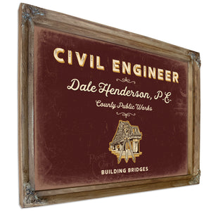 Personalized Civil Engineer Sign, Building Bridges, Oxblood & Gold, image 6
