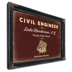Personalized Civil Engineer Sign, Building Bridges, Oxblood & Gold, image 1