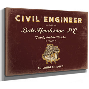 Personalized Civil Engineer Sign, Building Bridges, Oxblood & Gold, image 8