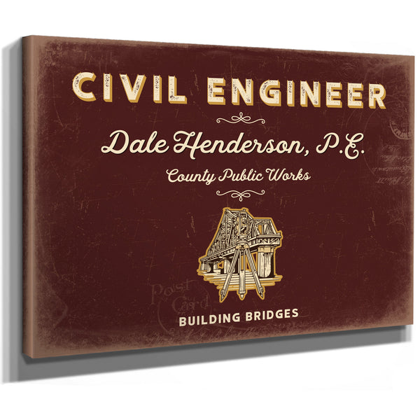 Personalized Civil Engineer Sign, Building Bridges, Oxblood & Gold, image 8