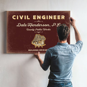 Personalized Civil Engineer Sign, Building Bridges, Oxblood & Gold, image 9