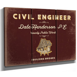 Personalized Civil Engineer Sign, Building Bridges, Oxblood & Gold, image 14