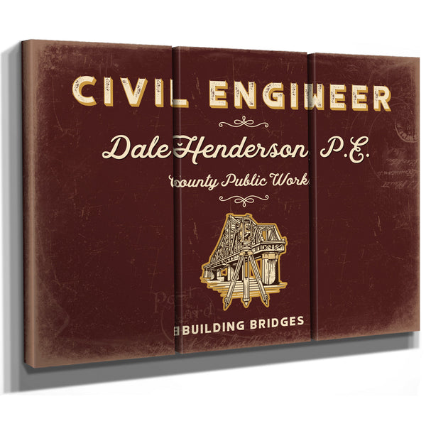 Personalized Civil Engineer Sign, Building Bridges, Oxblood & Gold, image 14