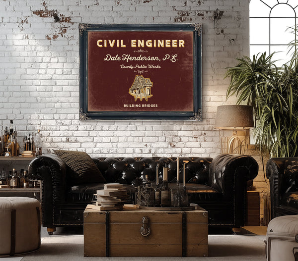 Personalized Civil Engineer Sign, Building Bridges, Oxblood & Gold, image 18