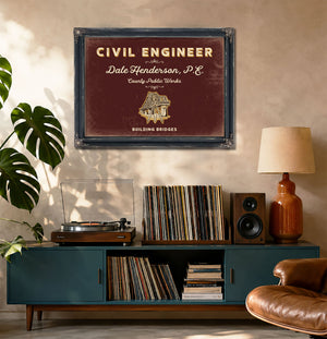 Personalized Civil Engineer Sign, Building Bridges, Oxblood & Gold, image 20