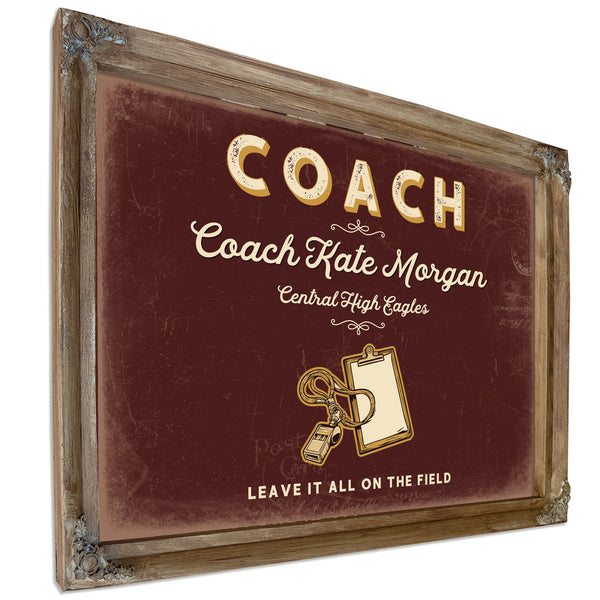 Personalized Coach Sign, Leave It All on the Field, Oxblood & Gold, image 6