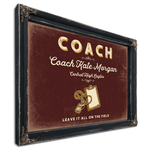 Personalized Coach Sign, Leave It All on the Field, Oxblood & Gold, image 1