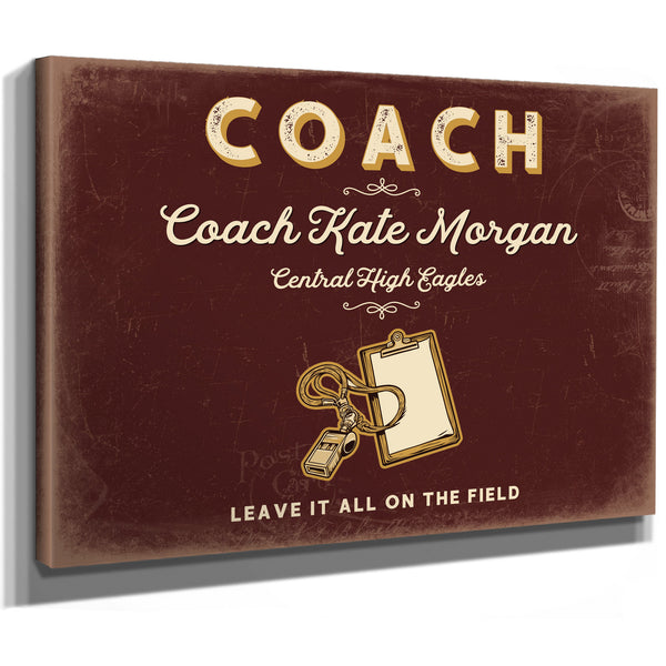 Personalized Coach Sign, Leave It All on the Field, Oxblood & Gold, image 8