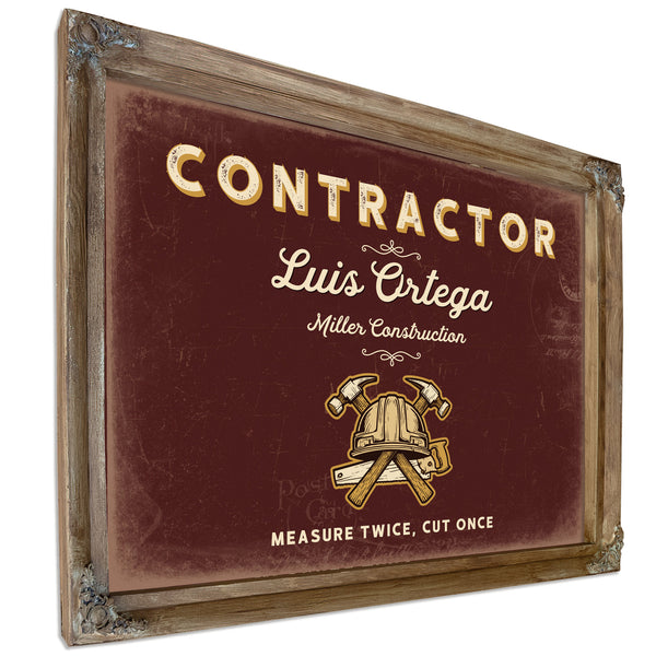 Personalized Contractor Sign, Measure Twice, Cut Once, Oxblood & Gold, image 6