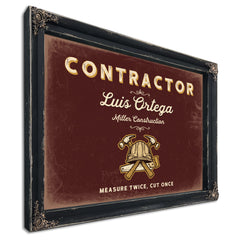 Personalized Contractor Sign, Measure Twice, Cut Once, Oxblood & Gold, image 1