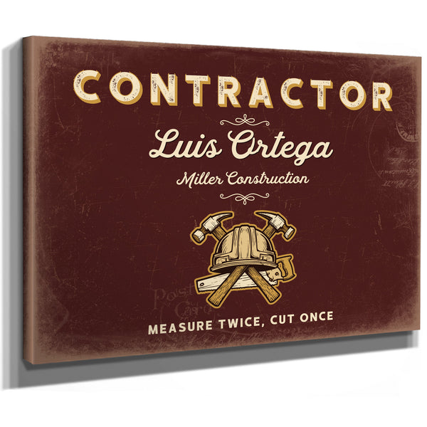 Personalized Contractor Sign, Measure Twice, Cut Once, Oxblood & Gold, image 8