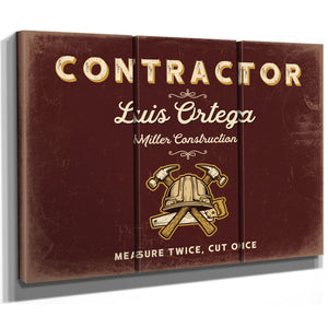 Personalized Contractor Sign, Measure Twice, Cut Once, Oxblood & Gold, image 14