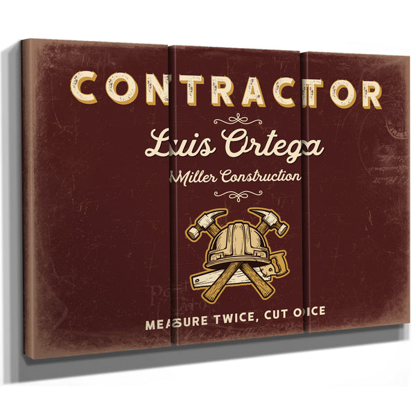 Personalized Contractor Sign, Measure Twice, Cut Once, Oxblood & Gold, image 14