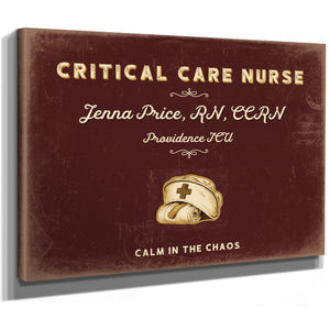 Personalized Critical Care Nurse Sign, Calm in the Chaos, Oxblood & Gold, image 8