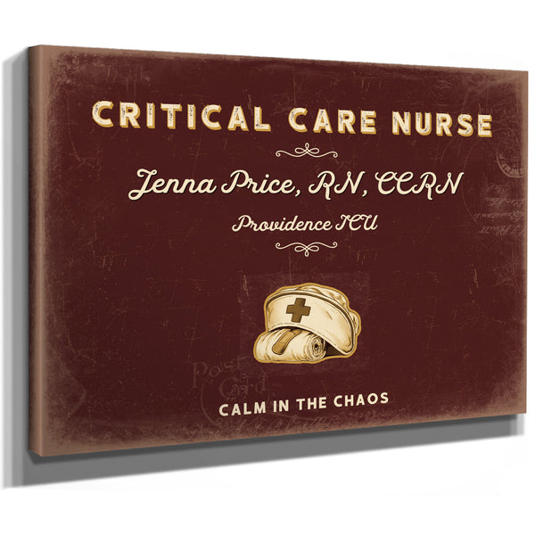 Personalized Critical Care Nurse Sign, Calm in the Chaos, Oxblood & Gold, image 8