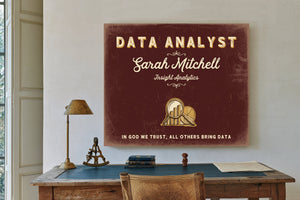 Personalized Data Analyst Sign, In God We Trust, All Others Bring Data, Oxblood & Gold, image 2