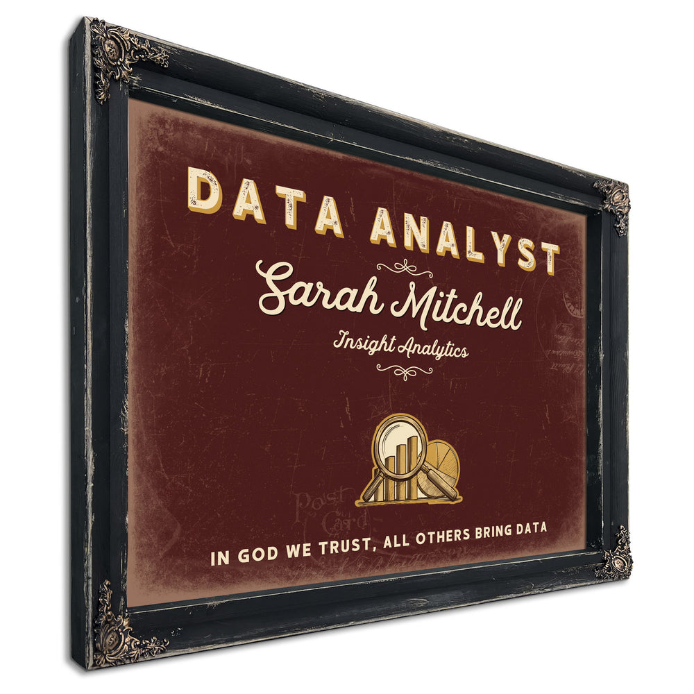 Personalized Data Analyst Sign, In God We Trust, All Others Bring Data, Oxblood & Gold, image 1