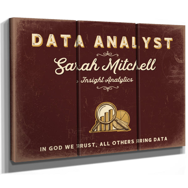Personalized Data Analyst Sign, In God We Trust, All Others Bring Data, Oxblood & Gold, image 14