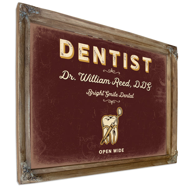 Personalized Dentist Sign, Open Wide, Oxblood & Gold, image 6