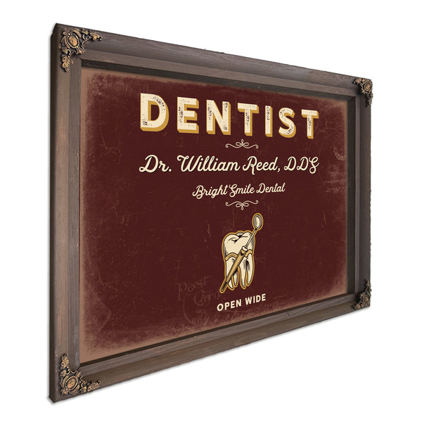 Personalized Dentist Sign, Open Wide, Oxblood & Gold, image 7