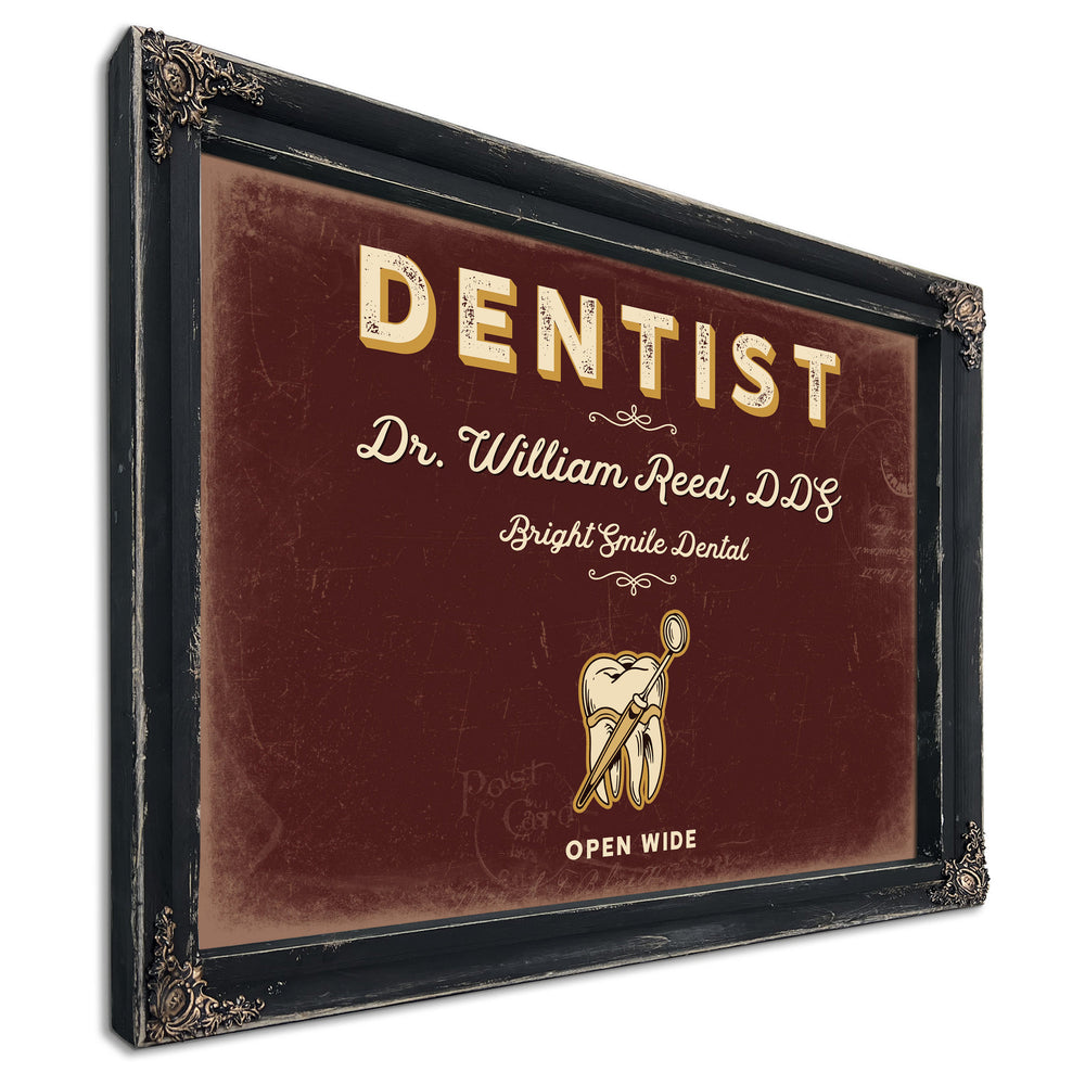 Personalized Dentist Sign, Open Wide, Oxblood & Gold, image 1
