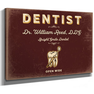 Personalized Dentist Sign, Open Wide, Oxblood & Gold, image 8