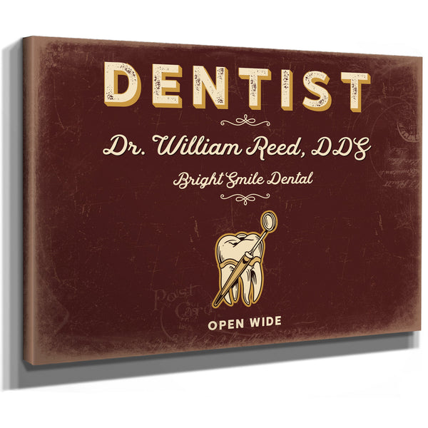 Personalized Dentist Sign, Open Wide, Oxblood & Gold, image 8